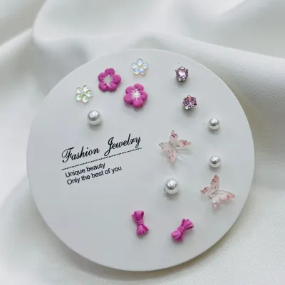 7 Pairs Pink Sakura Stud Earring Set (1 Pata)